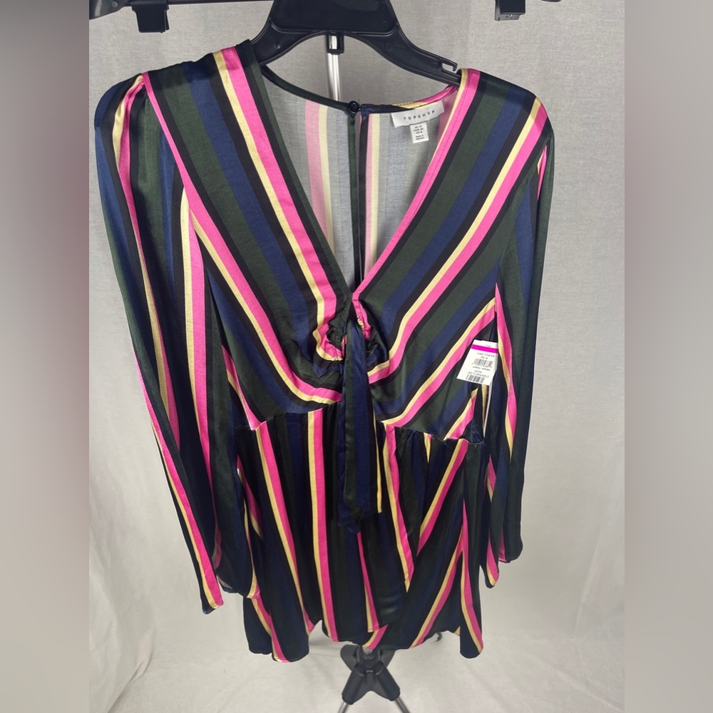 Top shop STRIPE PRINT MINI DRESS WITH TIE FRONT Size 8 (Medium) NWT - Picture 5 of 15